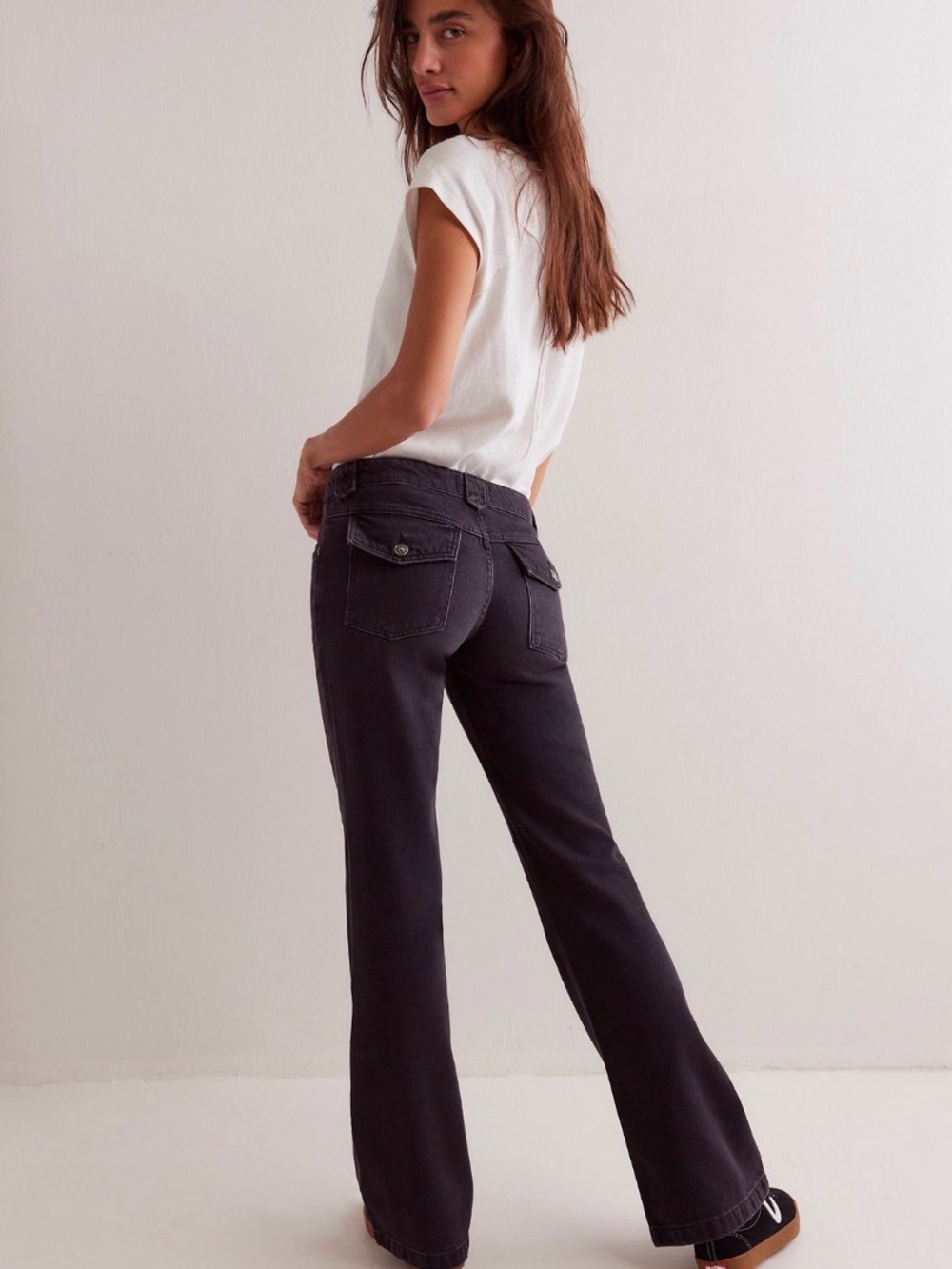 We The Free Flora Black Low Rise Bootcut Jeans in Gravel Stone